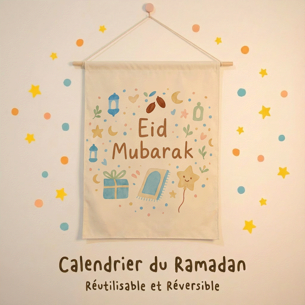 Calendrier du ramadan réutilisable et réversible, face décoration Eid Mubarak
