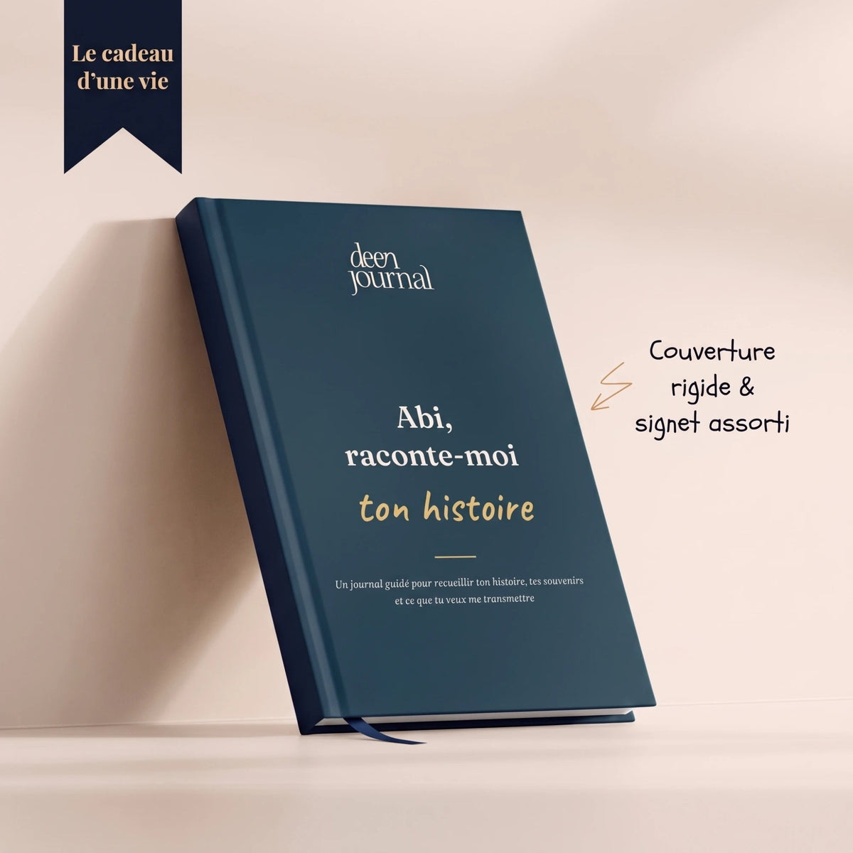 Journal Abi, raconte-moi ton histoire, couverture rigide bleu nuit avec signet assorti