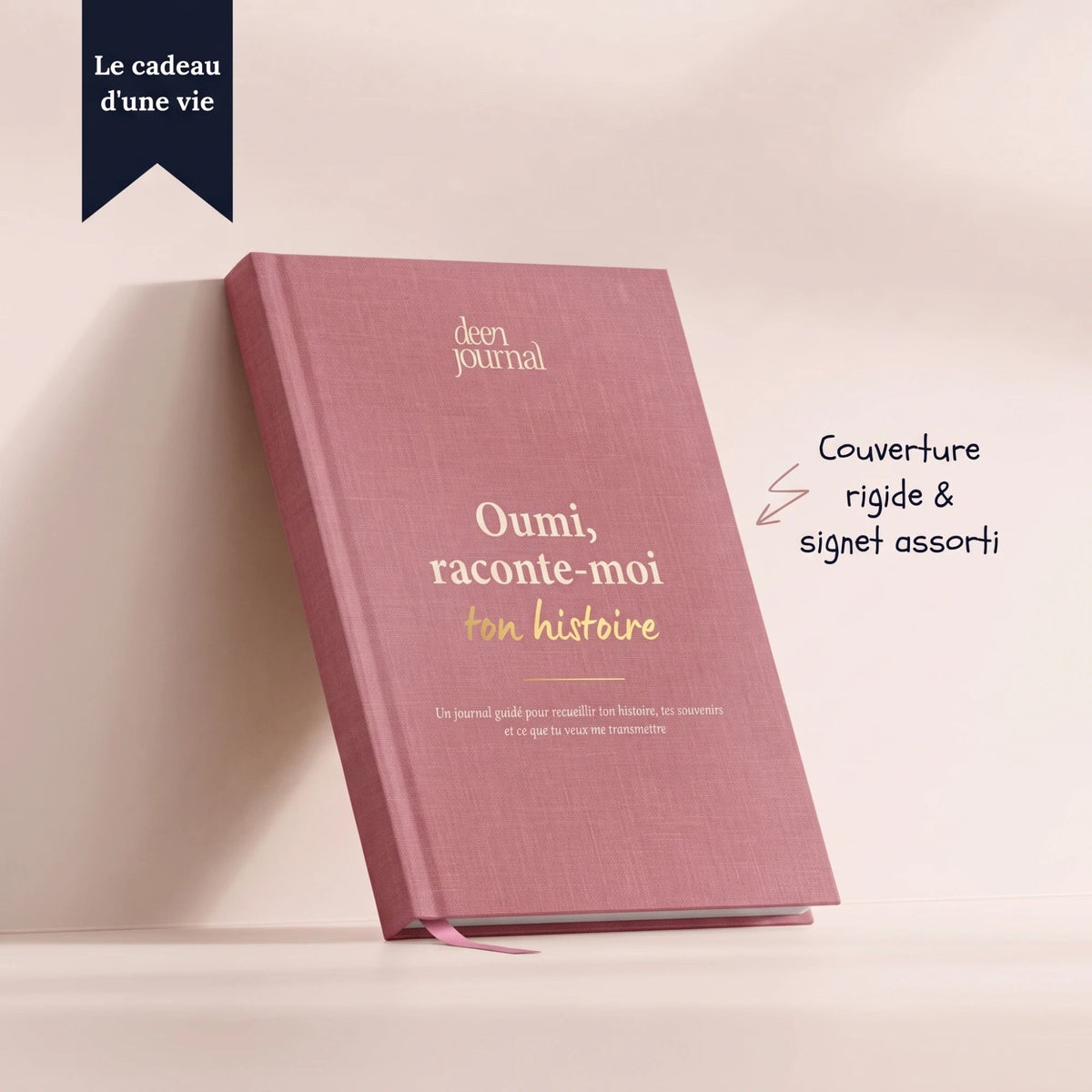 Journal Oumi, raconte-moi ton histoire, couverture rigide bois de rose avec signet assorti