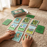 Jeu Mémo Deen avec animaux du Coran pour enfants, illustrations colorées, cartes liées à sourates et versets