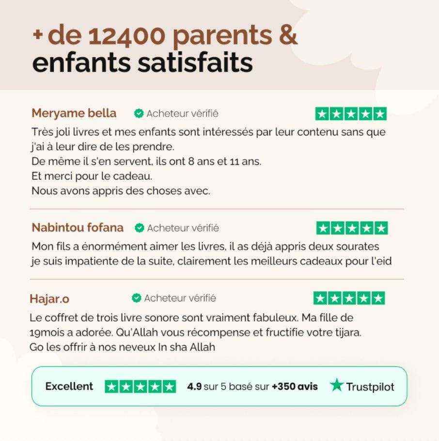 Avis clients - plus de 12400 parents et enfants satisfaits, 4,9/5 sur Trustpilot